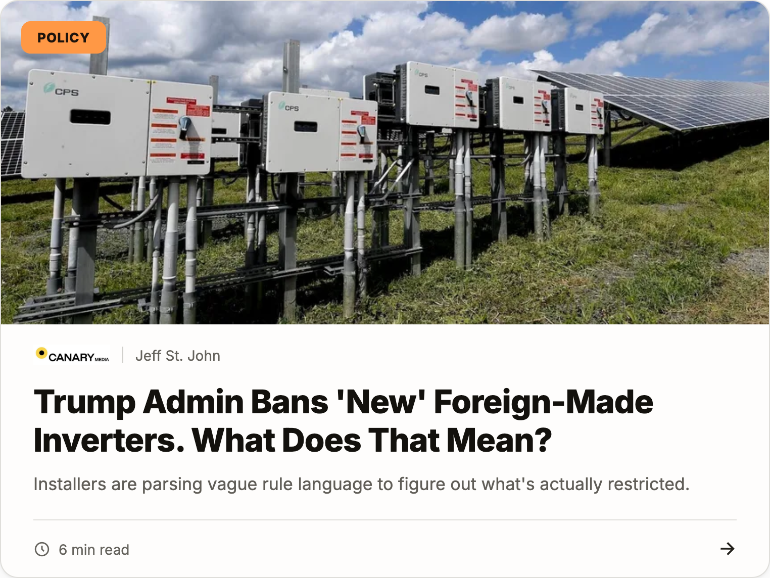 Trump admin bans new foreign-made inverters
