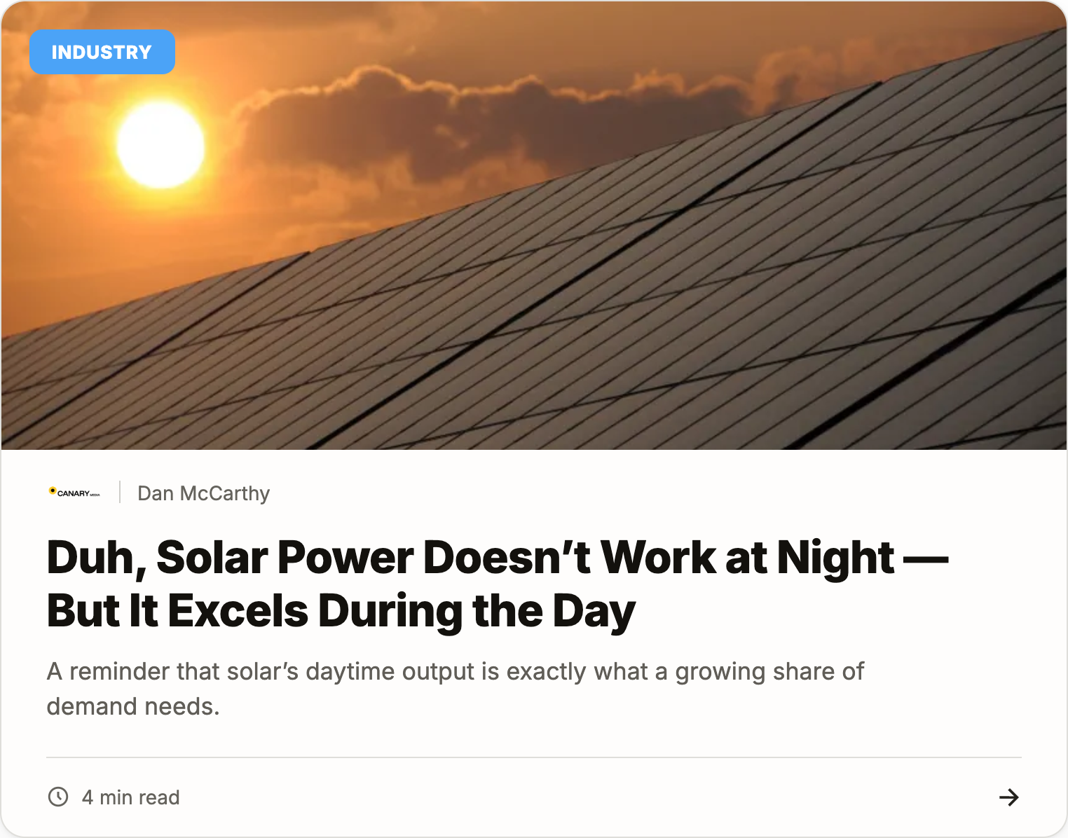 Duh, solar power doesn't work at night but it excels during the day