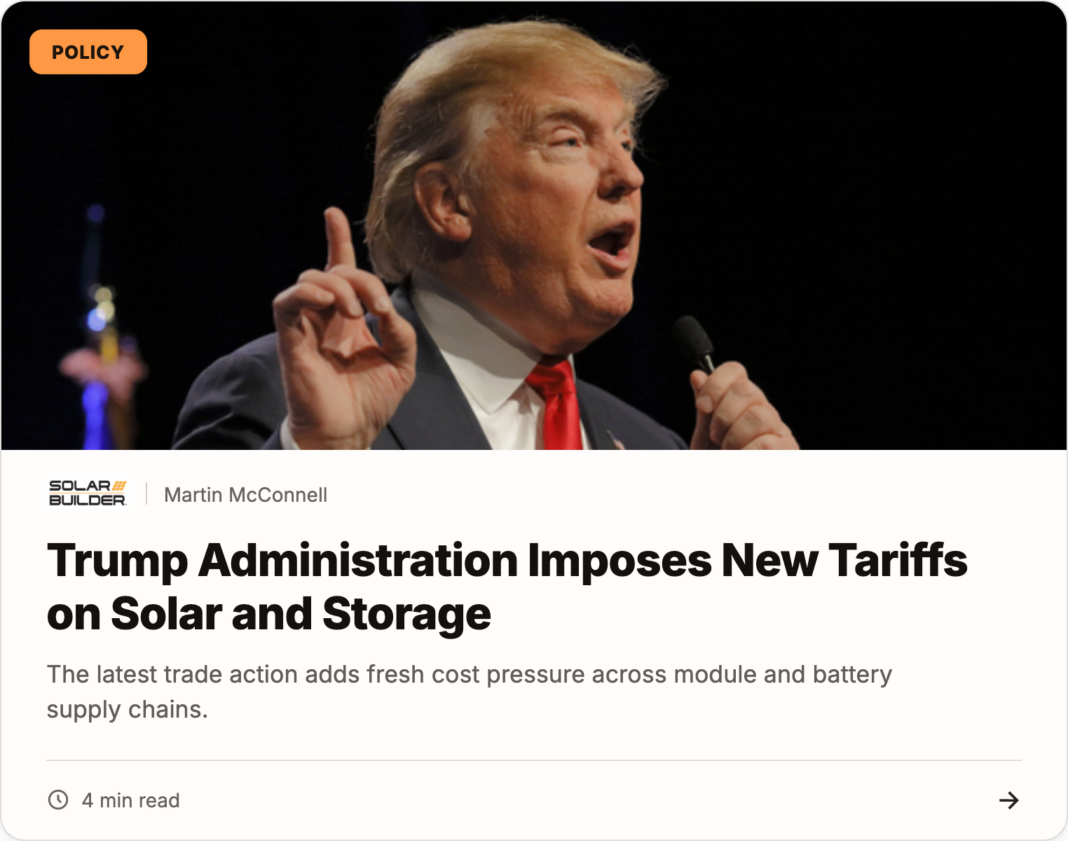 Trump administration imposes new tariffs on solar and storage